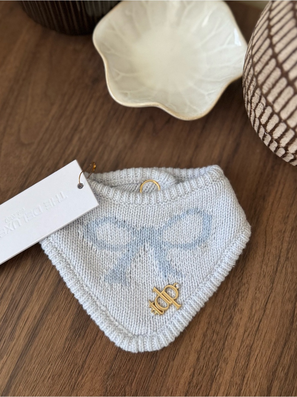 TDP - Light Blue Knit Dog Bandana with Bow Detail